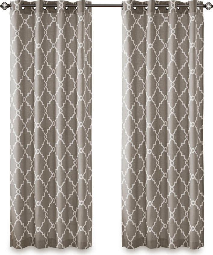 Olliix.com Curtains - Saratoga 63 H Fretwork Print Grommet Top Window Curtain Gray