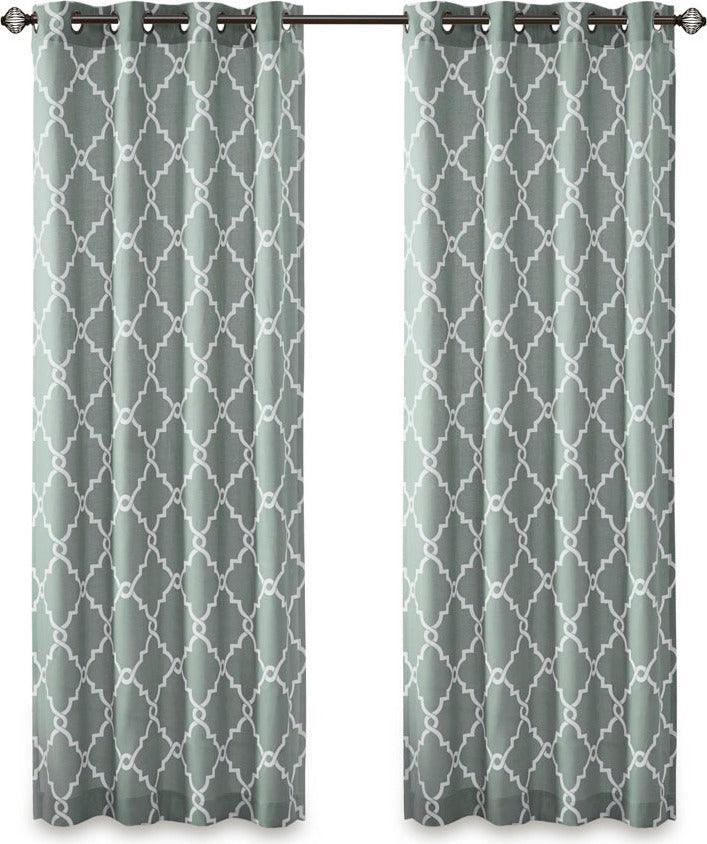 Olliix.com Curtains - Saratoga 63 H Fretwork Print Grommet Top Window Curtain Seafoam