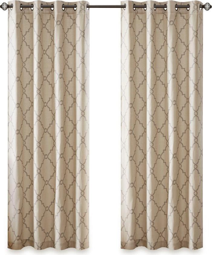 Olliix.com Curtains - Saratoga 84 H Fretwork Print Grommet Top Window Curtain Beige