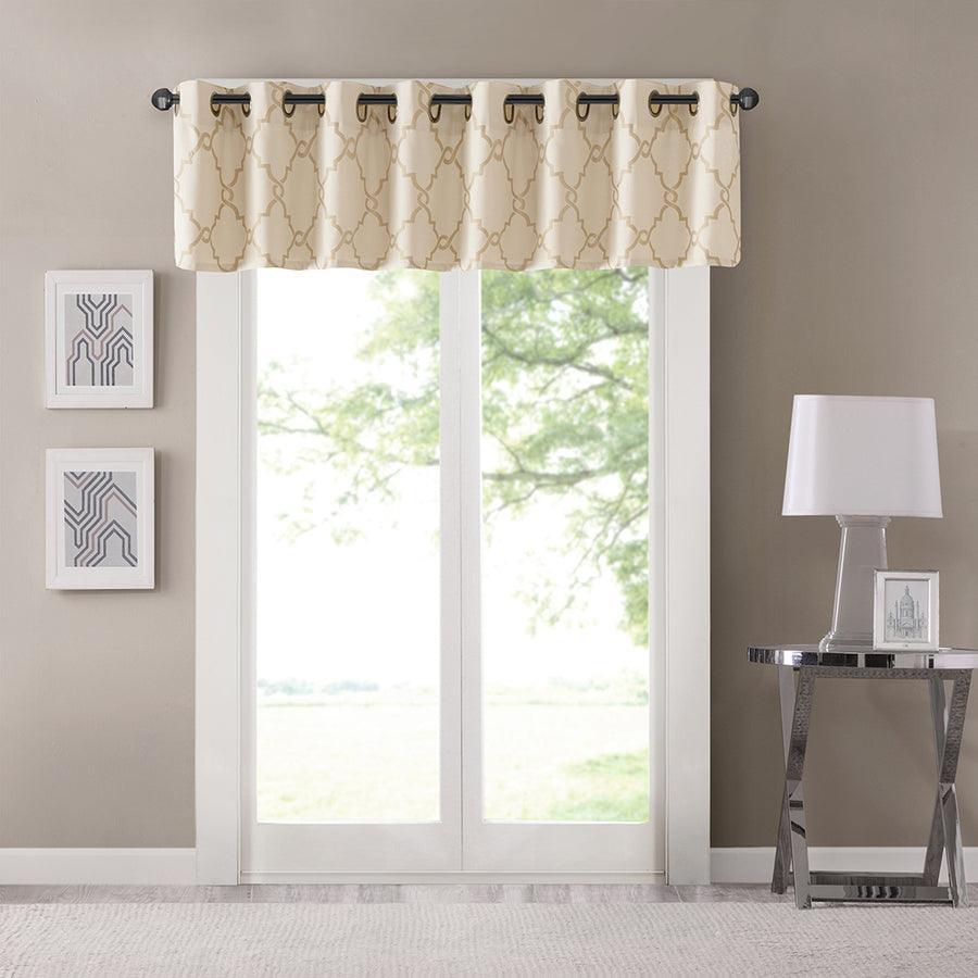 Olliix.com Curtains - Saratoga Fretwork Print Grommet Top Window Valance Beige & Gold