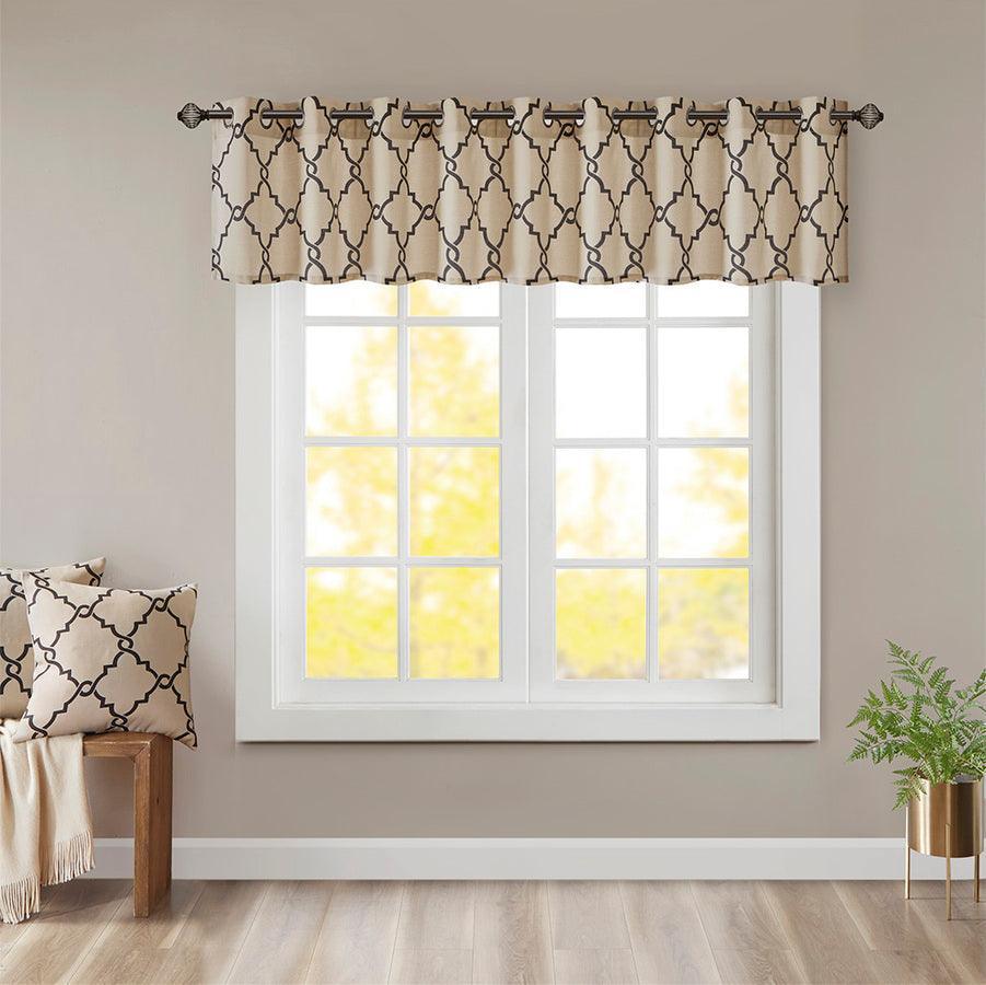 Olliix.com Curtains - Saratoga Fretwork Print Grommet Top Window Valance Khaki