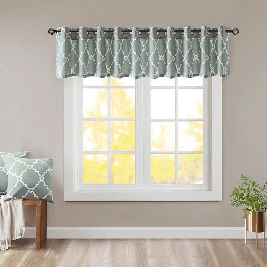 Olliix.com Curtains - Saratoga Fretwork Print Grommet Top Window Valance Seafoam