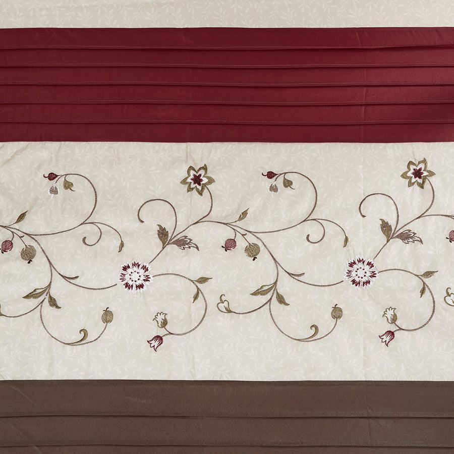Olliix.com Shower Curtains - Serene Faux Silk Embroidered Floral Shower Curtain Red-MP70-644