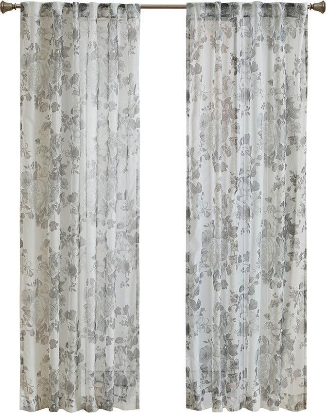 Olliix.com Curtains - Simone 84 H Printed Floral Rod Pocket and Back Tab Voile Sheer White