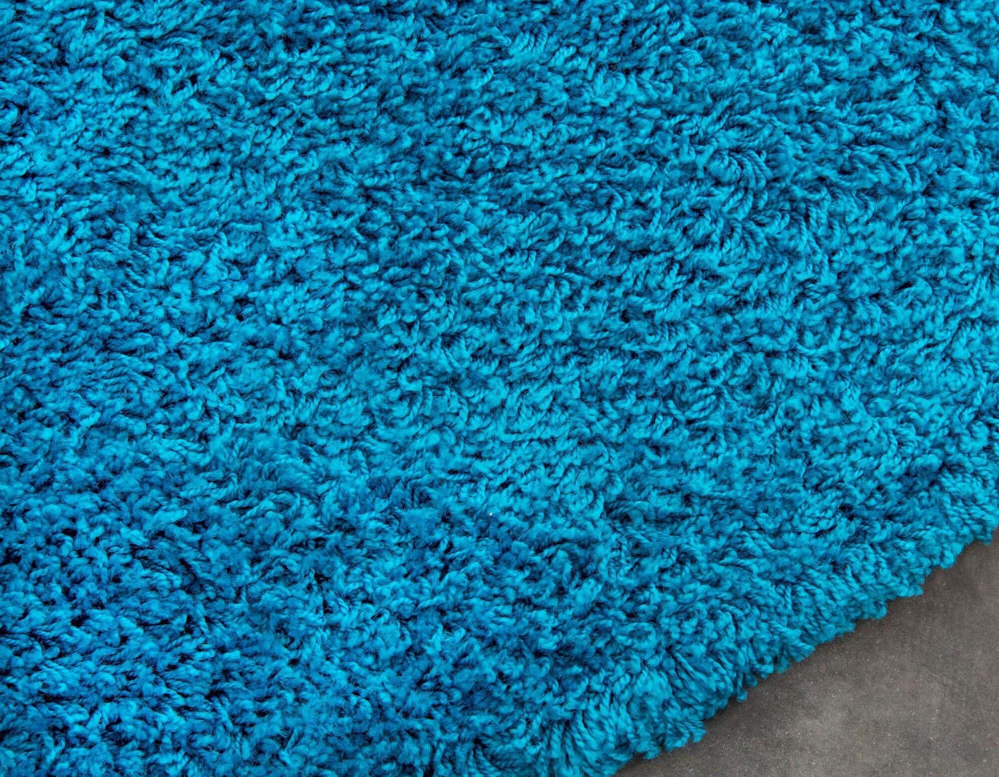 Unique Loom Indoor Rugs - Solid Shag 6 Ft Round Rug Turquoise