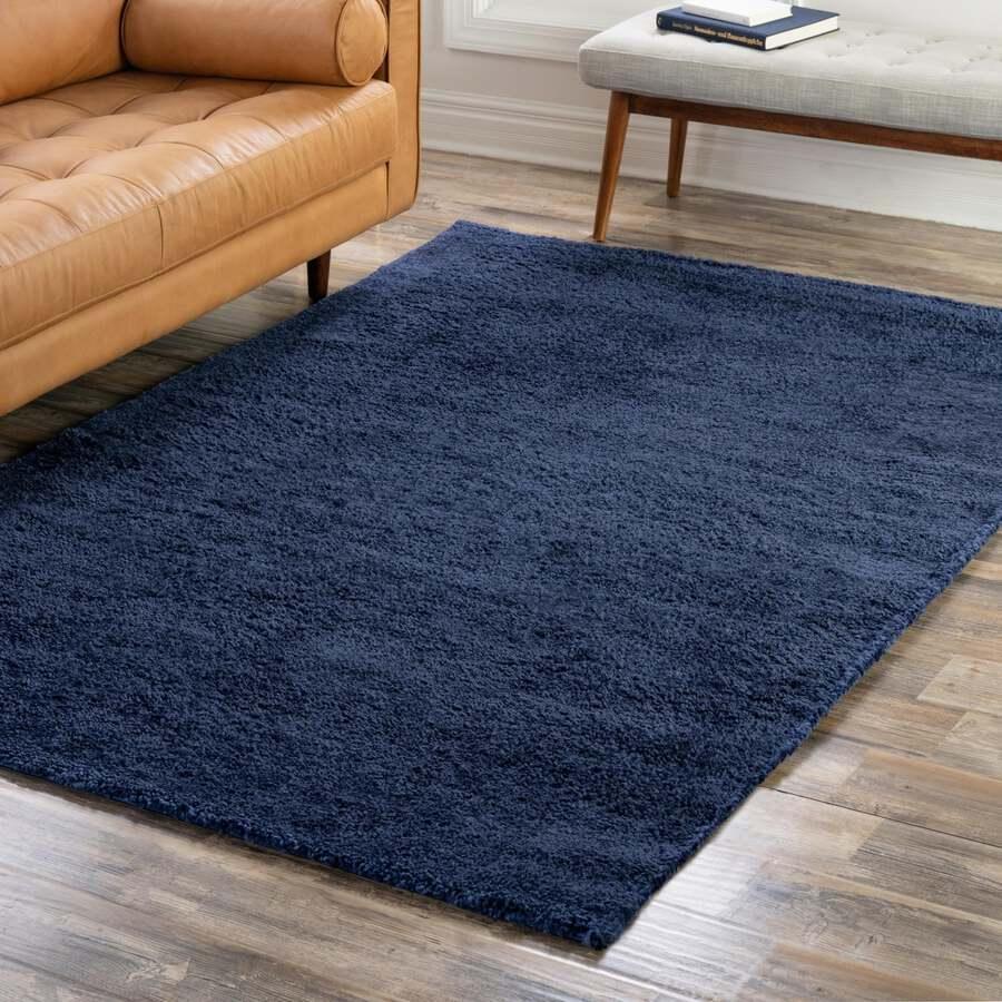 Unique Loom Indoor Rugs - Solo Comfort 10x14 Rectangular Rug Navy Blue