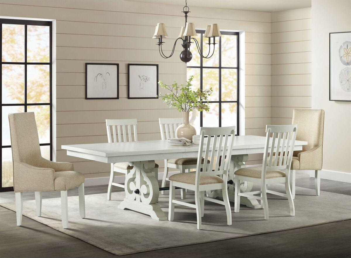 Elements Dining Sets - Stanford 7PC Dining Set-Table, 4 Side Chairs & 2 Parson Chairs in White