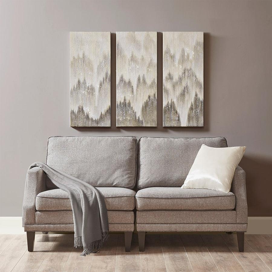 Olliix.com Wall Paintings - Sterling Mist 100% Hand Brush Embellished Canvas 3 Piece Set Grey