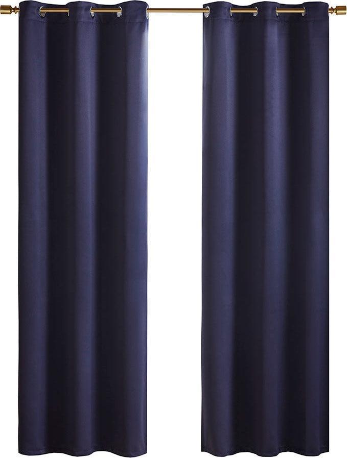 Olliix.com Curtains - Taren 63 H Solid Blackout Triple Weave Grommet Top Curtain Panel Pair Navy