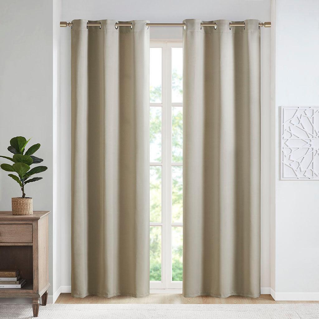 Olliix.com Curtains - Taren 84 H Solid Blackout Triple Weave Grommet Top Curtain Panel Pair Beige