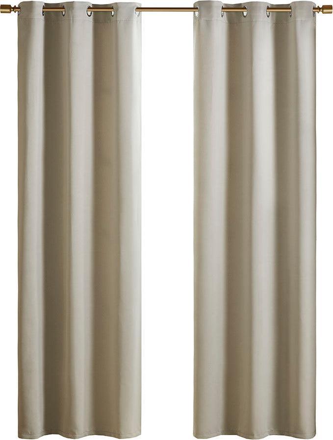 Olliix.com Curtains - Taren 84 H Solid Blackout Triple Weave Grommet Top Curtain Panel Pair Beige