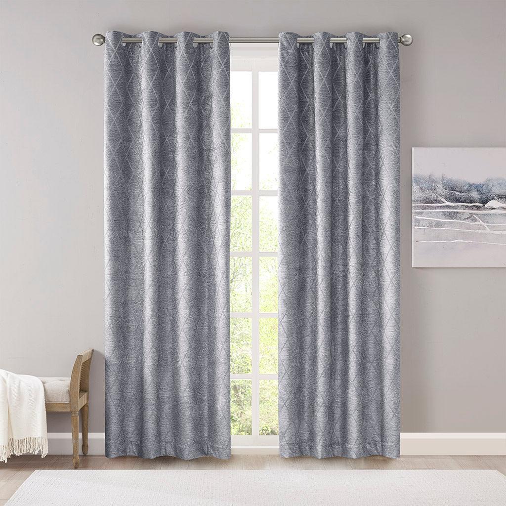 Olliix.com Curtains - Taylor 84 H Diamond Jacquard Total Blackout Panel Charcoal