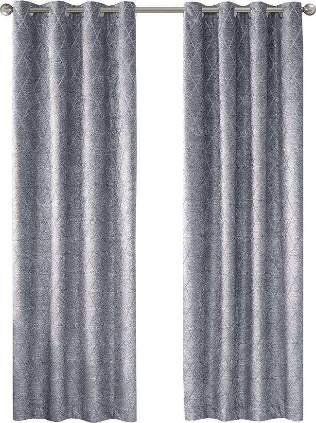 Olliix.com Curtains - Taylor 84 H Diamond Jacquard Total Blackout Panel Charcoal