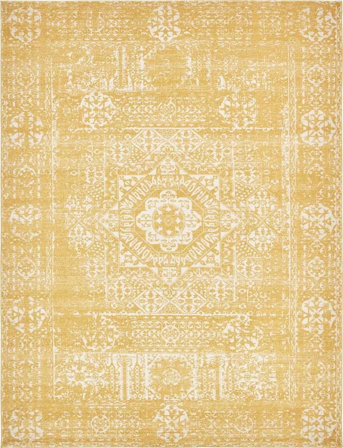 Unique Loom Indoor Rugs - Tradition Medallion 9x12 Yellow & Ivory