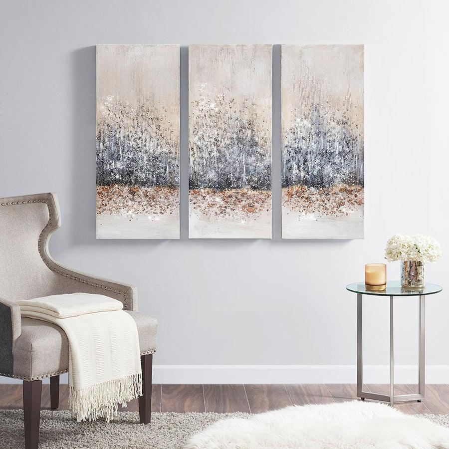 Olliix.com Wall Paintings - Twilight Mystere 100% Hand Brush Embellished Canvas, 3 Piece Set Blush & Grey