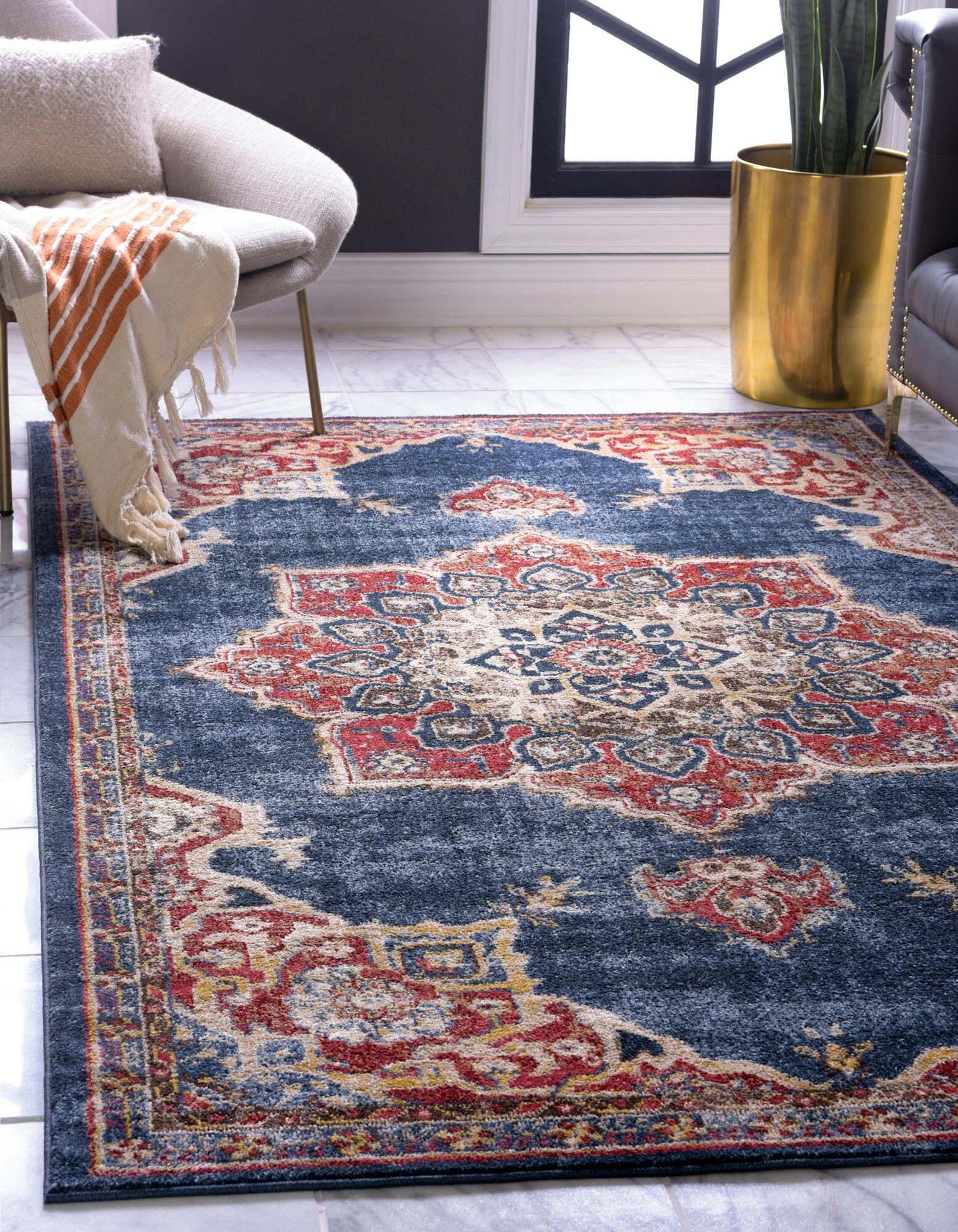 Unique Loom Indoor Rugs - Utopia Border 5x8 Rug Navy Blue/Burgundy & Multicolor