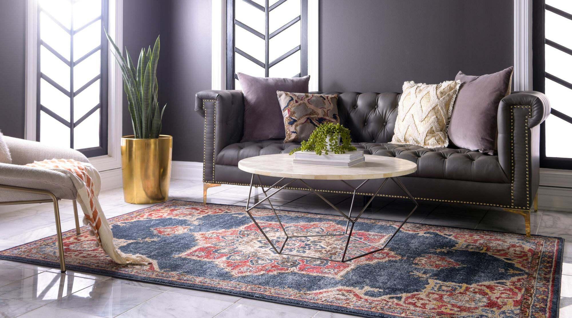Unique Loom Indoor Rugs - Utopia Border 5x8 Rug Navy Blue/Burgundy & Multicolor