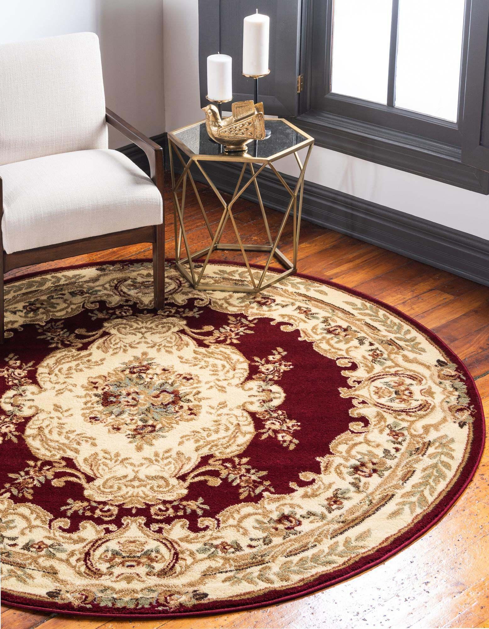 Unique Loom Indoor Rugs - Versailles Floral 6 Ft Round Rug Burgundy & Multicolor