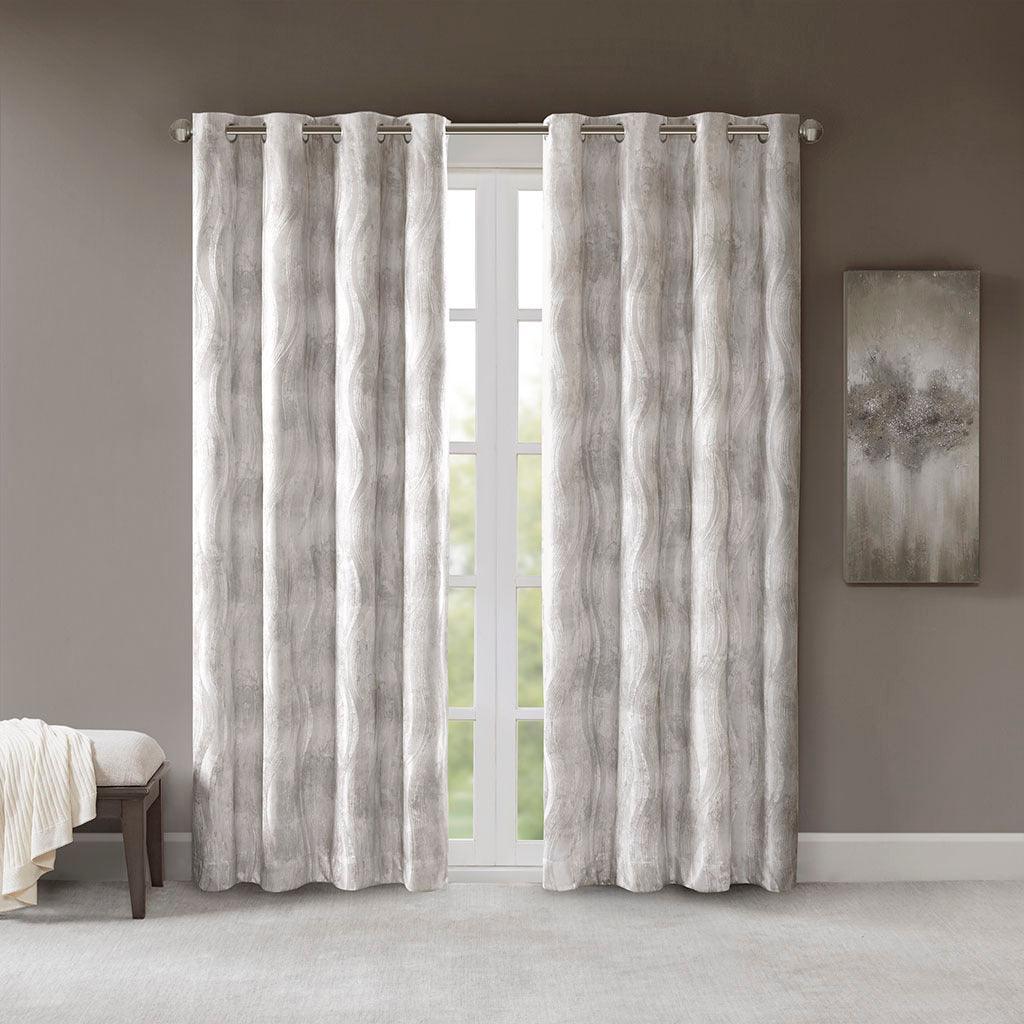 Olliix.com Curtains - Victorio 108 H Printed Jacquard Grommet Top Total Blackout Curtain Gray