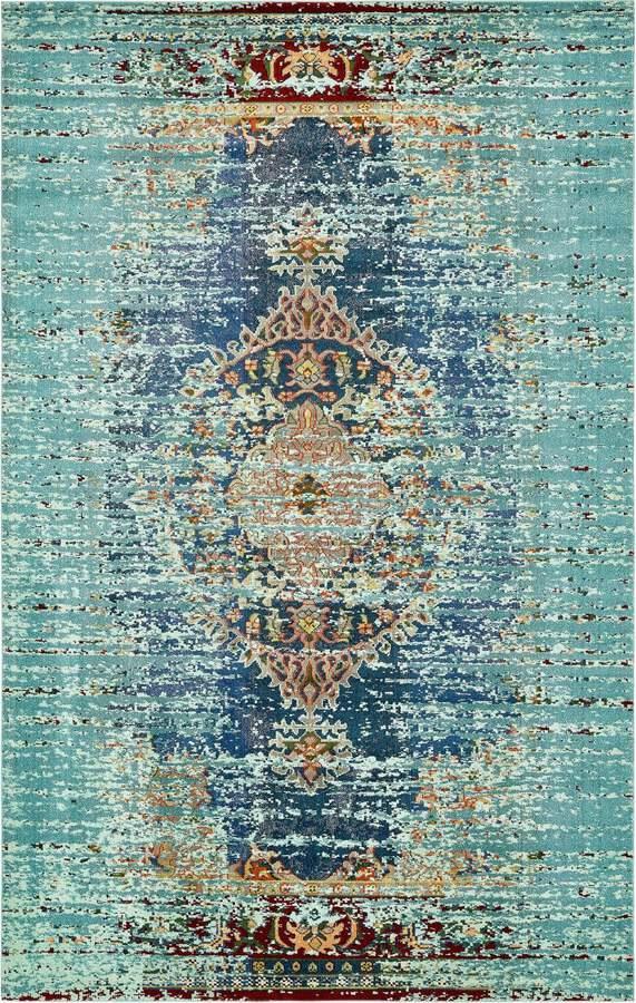 Unique Loom Indoor Rugs - Vita Medallion Palace Turquoise & Navy Blue