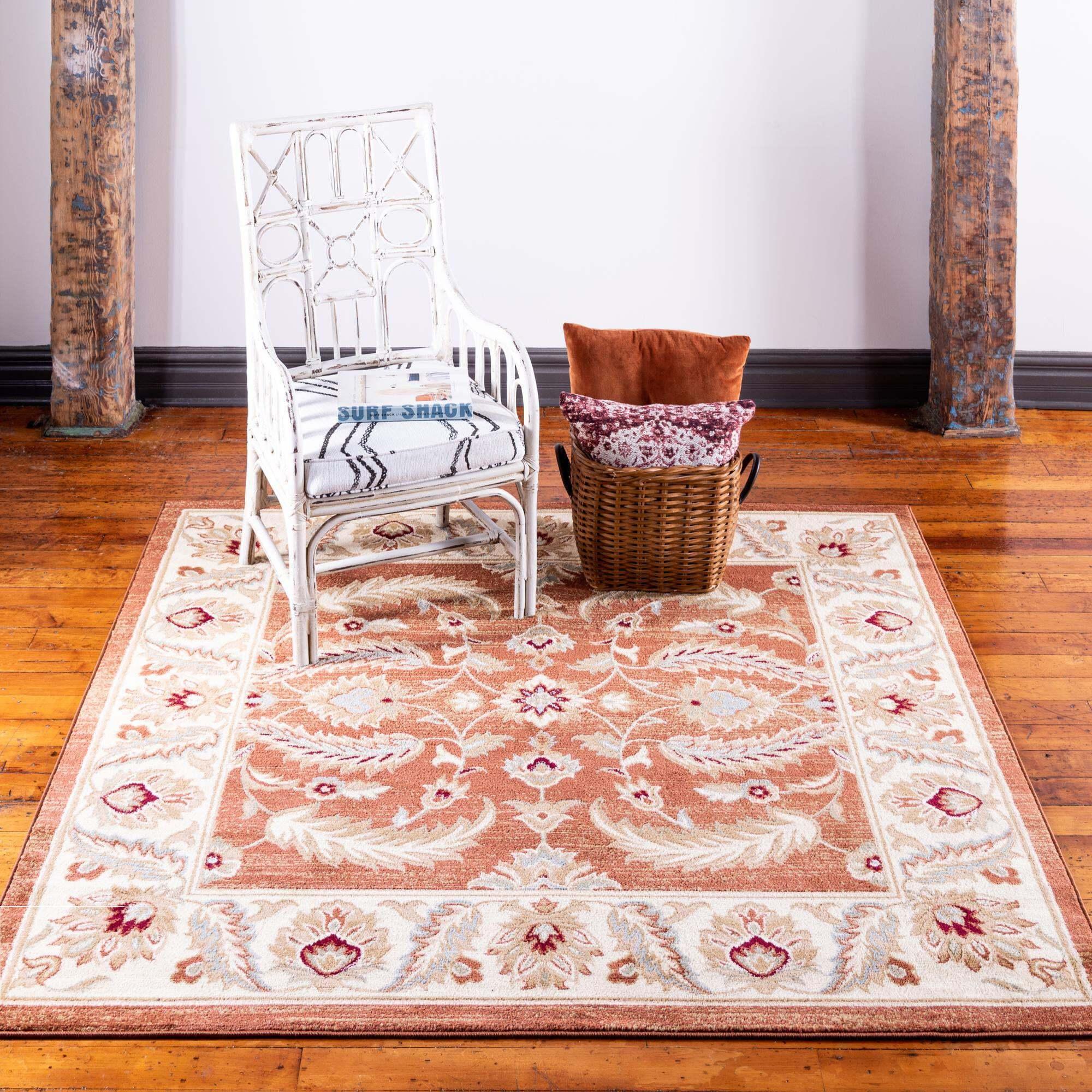 Unique Loom Indoor Rugs - Voyage Border 4 Ft Square Rug Terracotta & Multicolor