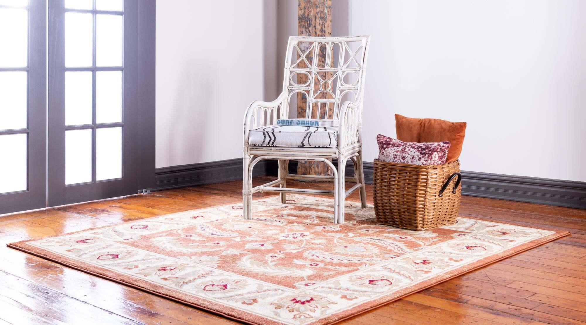 Unique Loom Indoor Rugs - Voyage Border 4 Ft Square Rug Terracotta & Multicolor