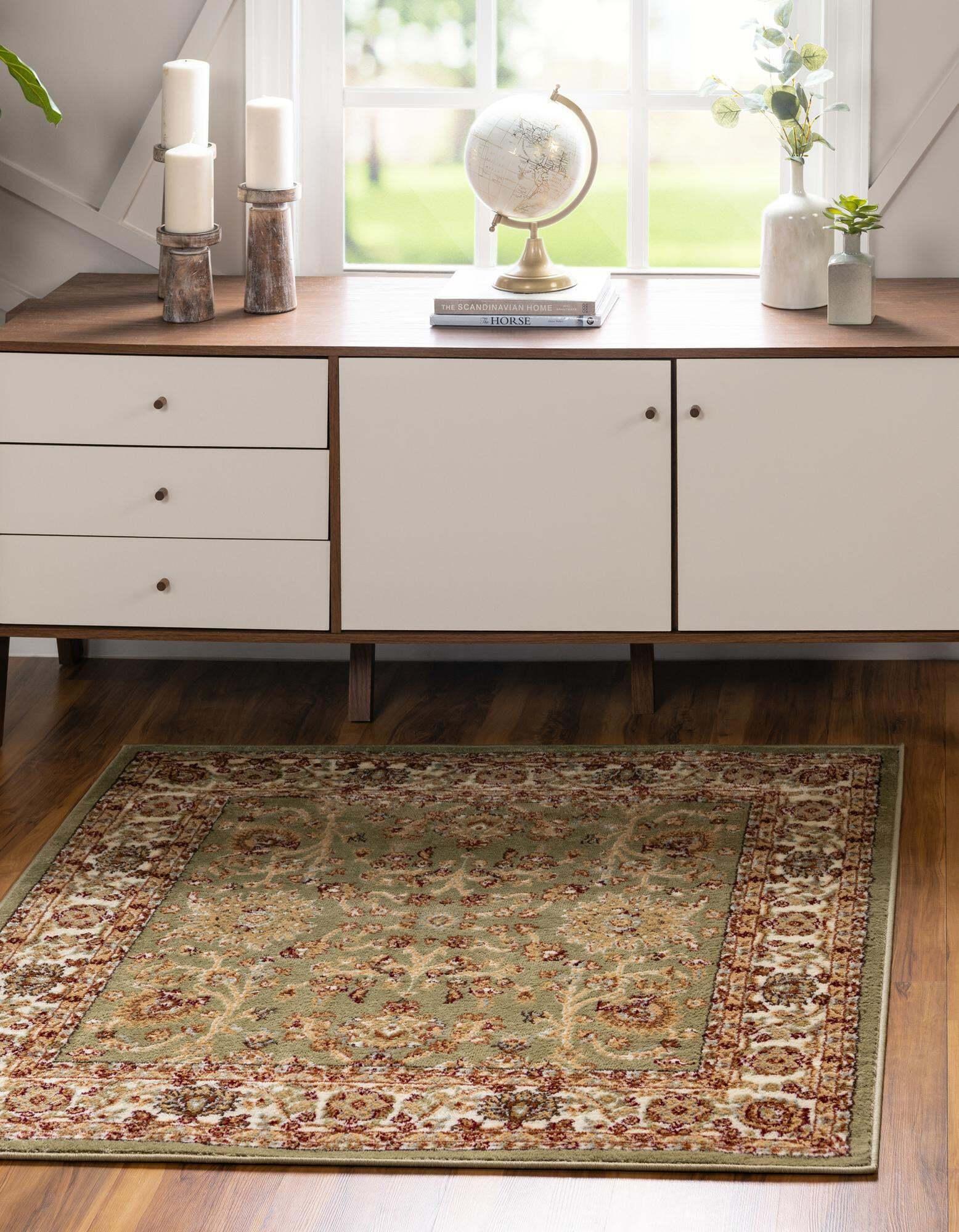 Unique Loom Indoor Rugs - Voyage Floral 4 Ft Square Rug Light Green & Multicolor