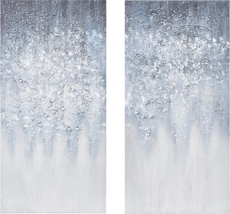 Olliix.com Wall Paintings - Winter Glaze Heavy Textured Canvas with Glitter Embellishment 2 Piece Set Blue & White