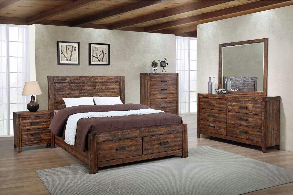 Elements Bedroom Sets - Wren King 5PC Platform Storage Bedroom Set In Chestnut