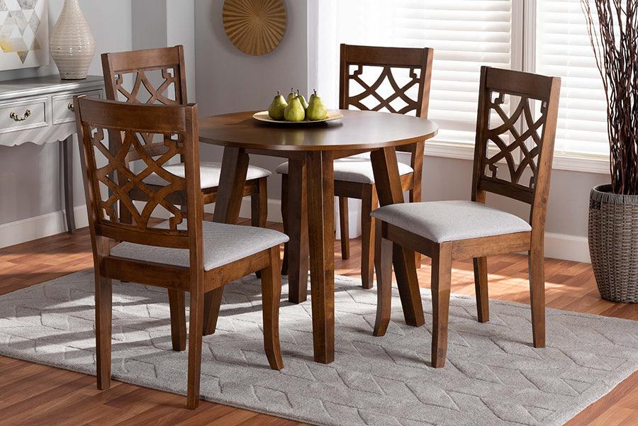 Wholesale Interiors Dining Sets - Mya Grey Fabric Upholstered and Walnut Brown Finished Wood 5-Piece Dining Set