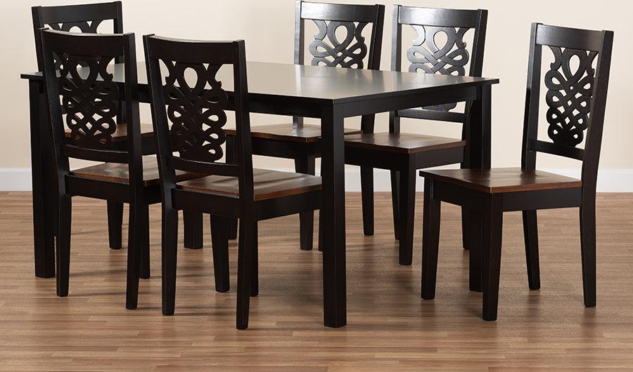 Wholesale Interiors Dining Sets - Luisa Two-Tone Dark Brown and Walnut Brown Finished Wood 7-Piece Dining Set