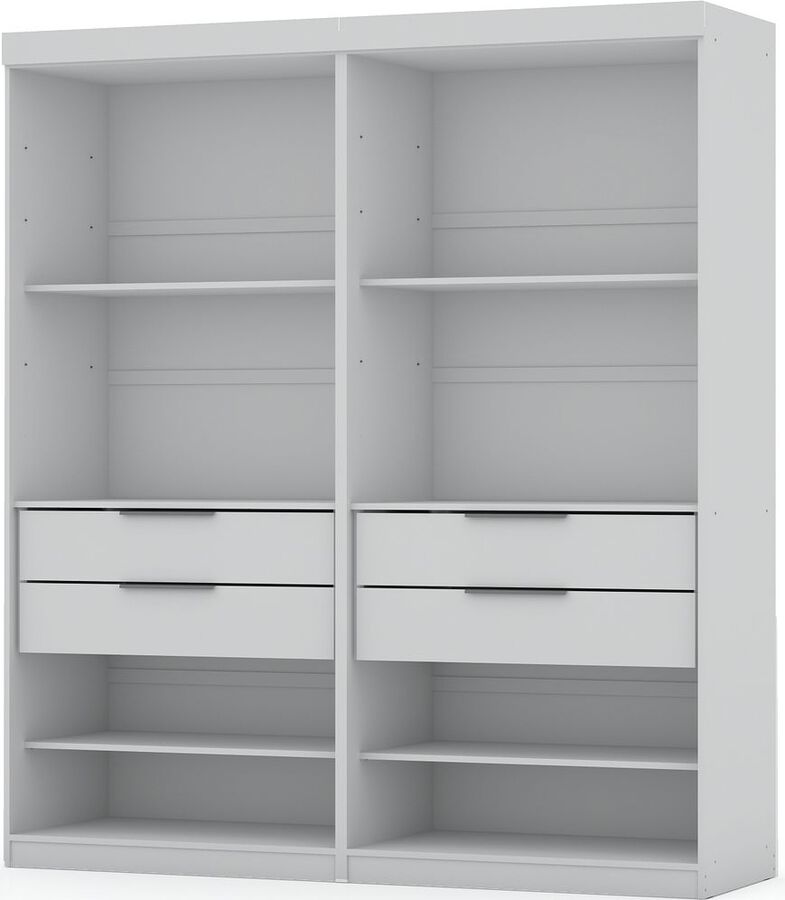 Manhattan Comfort Cabinets & Wardrobes - Mulberry Open 2 Sectional Modern Wardrobe Closet with 4 Drawers - Set of 2 in White