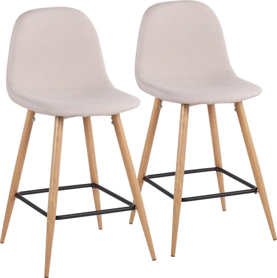 Lumisource Barstools - Pebble Counter Stool In Natural Metal & Beige Fabric (Set of 2)