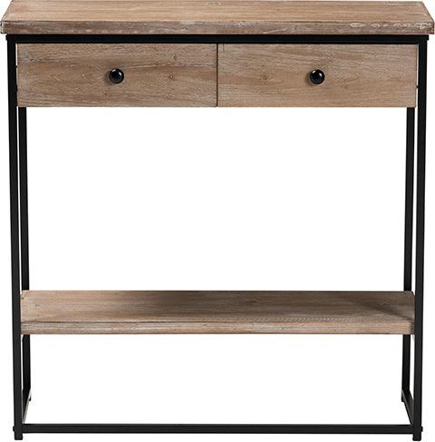 Wholesale Interiors Consoles - Silas Modern Industrial Natural Brown Finished Wood and Black Metal 2-Drawer Console Table