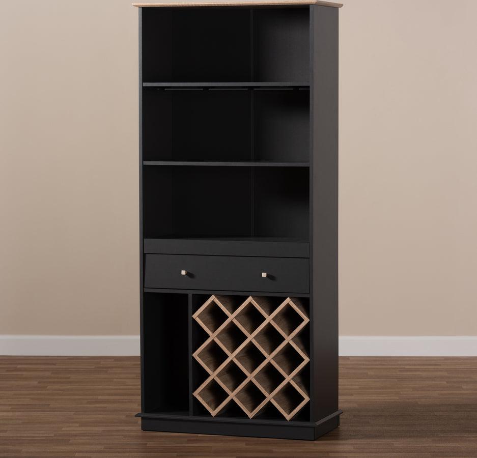 Wholesale Interiors Bar Units & Wine Cabinets - Mattia Modern and Contemporary Dark Grey and Oak Finished Wood Wine Cabinet