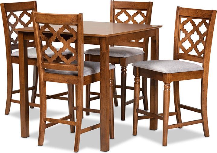 Wholesale Interiors Dining Sets - Ramiro Grey Fabric Upholstered and Walnut Brown Finished Wood 5-Piece Pub Set