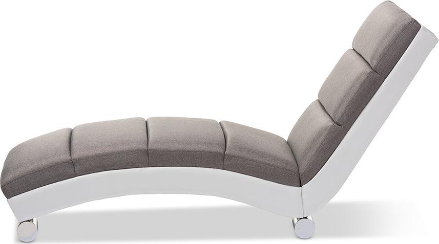 Wholesale Interiors Sleepers & Futons - Percy Modern And Contemporary Grey Fabric And White Faux Leather Upholstered Chaise Lounge