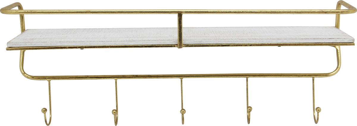 Sagebrook Home Coat Hangers - 24" 5 Hook Wall Shelf White & Gold