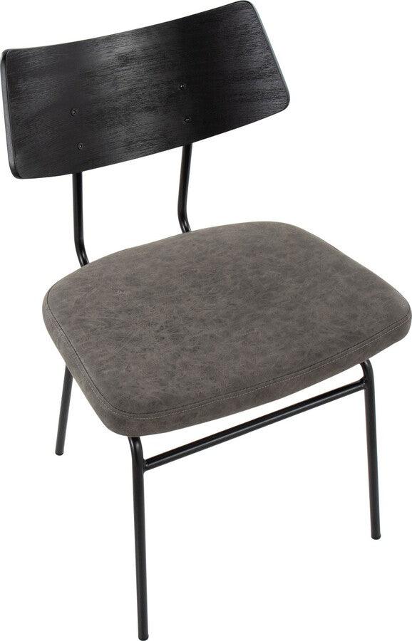 Lumisource Accent Chairs - Walker Chair In Black Metal, Dark Grey Faux Leather, & Black Wood (Set of 2)