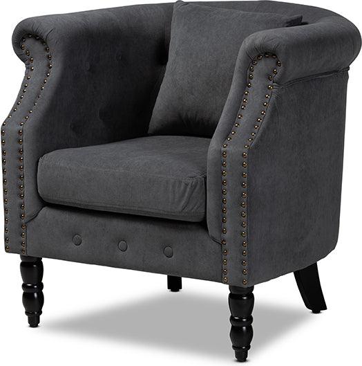 Wholesale Interiors Accent Chairs - Renessa Classic and Traditional Grey Velvet and Brown Wood Armchair