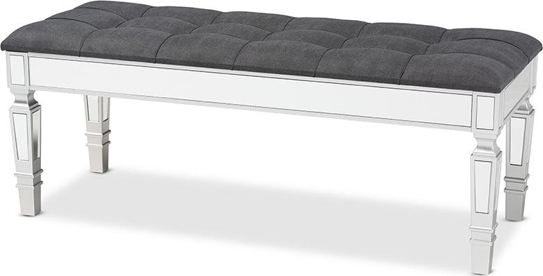 Wholesale Interiors Benches - Hedia Contemporary Glam and Luxe Grey Fabric Upholstered and Silver Finished Wood Accent Bench