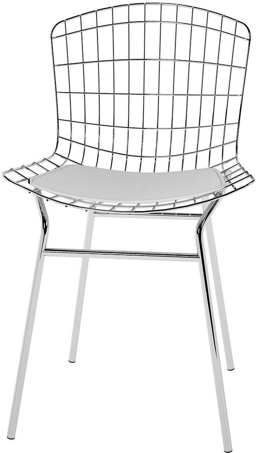 Manhattan Comfort Dining Chairs - 2-Piece Madeline Metal Chair with Seat Cushion in Silver and White