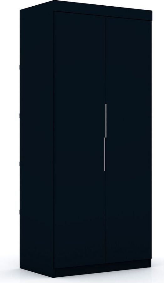 Manhattan Comfort Cabinets & Wardrobes - Mulberry 2.0 Sectional Modern Armoire Wardrobe Closet with 2 Drawers in Tatiana Midnight Blue