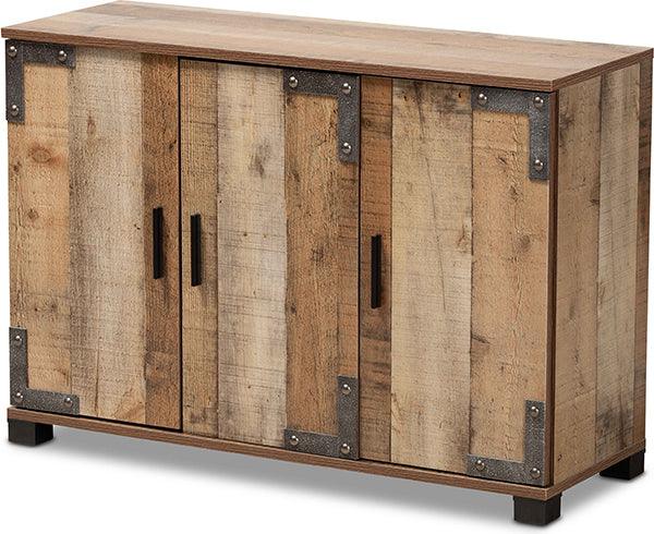 Wholesale Interiors Shoe Storage - Cyrille Modern and Contemporary Farmhouse Rustic Finished Wood 3-Door Shoe Cabinet