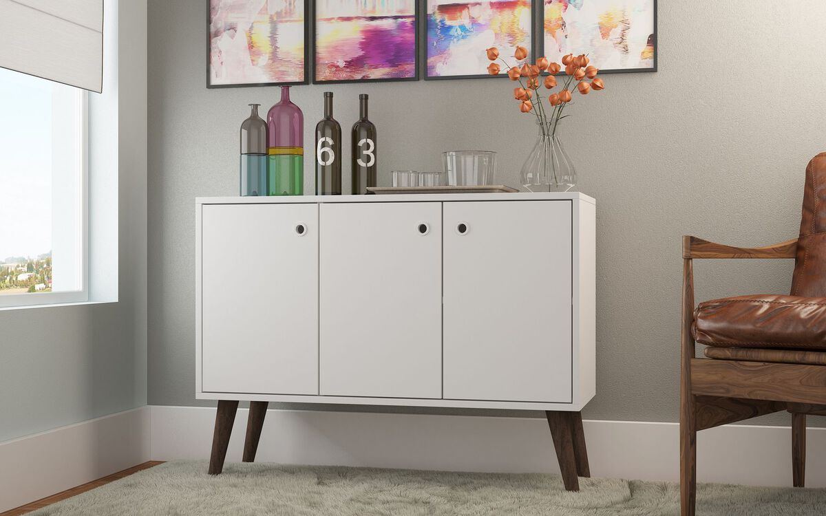 Manhattan Comfort Buffets & Cabinets - Bromma 35.43" Buffet Stand with 3 Shelves & 3 Doors in White