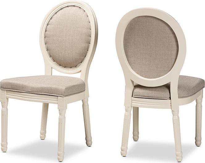 Wholesale Interiors Dining Chairs - Louis Traditional French Inspired Grey Fabric and White Wood 2-Piece Dining Chair Set