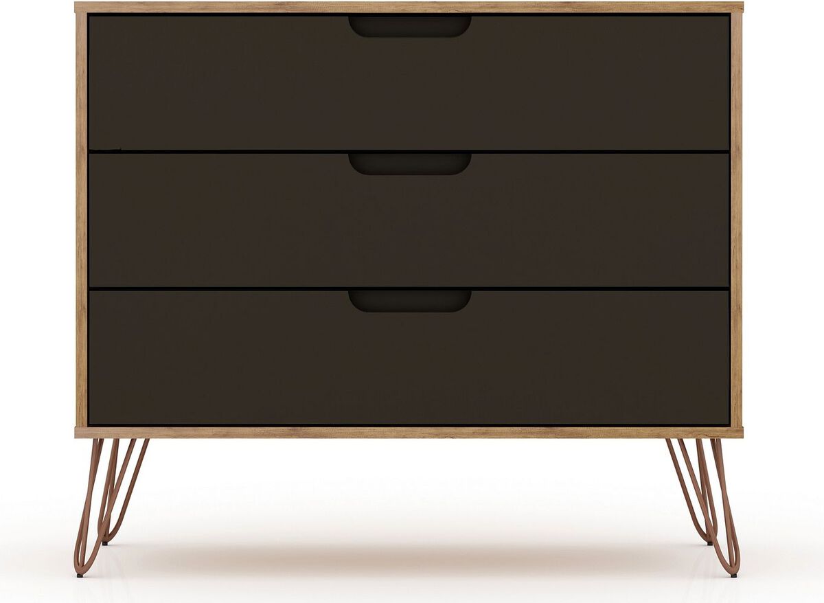 Manhattan Comfort Bedroom Sets - Rockefeller 10-Drawer Dresser, 3- Drawer Dresser & Nightstand Nature & Textured Gray