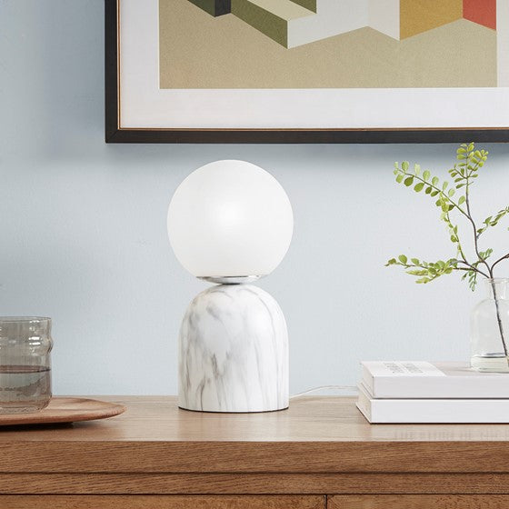 Olliix.com Table Lamps - Frosted Glass Globe Resin Table Lamp White