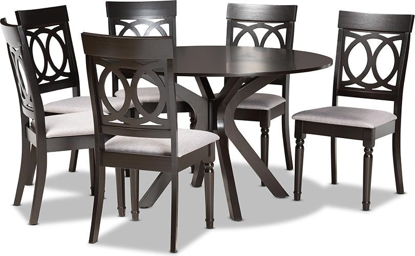 Wholesale Interiors Dining Sets - Jessie Grey Fabric Upholstered and Dark Brown Finished Wood 7-Piece Dining Set