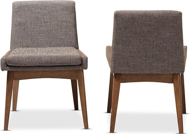 Wholesale Interiors Dining Chairs - Nexus Mid-Century Modern Walnut Wood and Gravel Fabric Dining Side Chair (Set of 2)